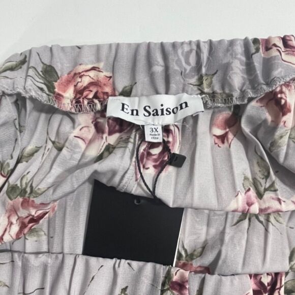 NWT En Saison Gray Floral Print Accordion Pleated Maxi Skirt Plus Size 3X - Picture 3 of 6